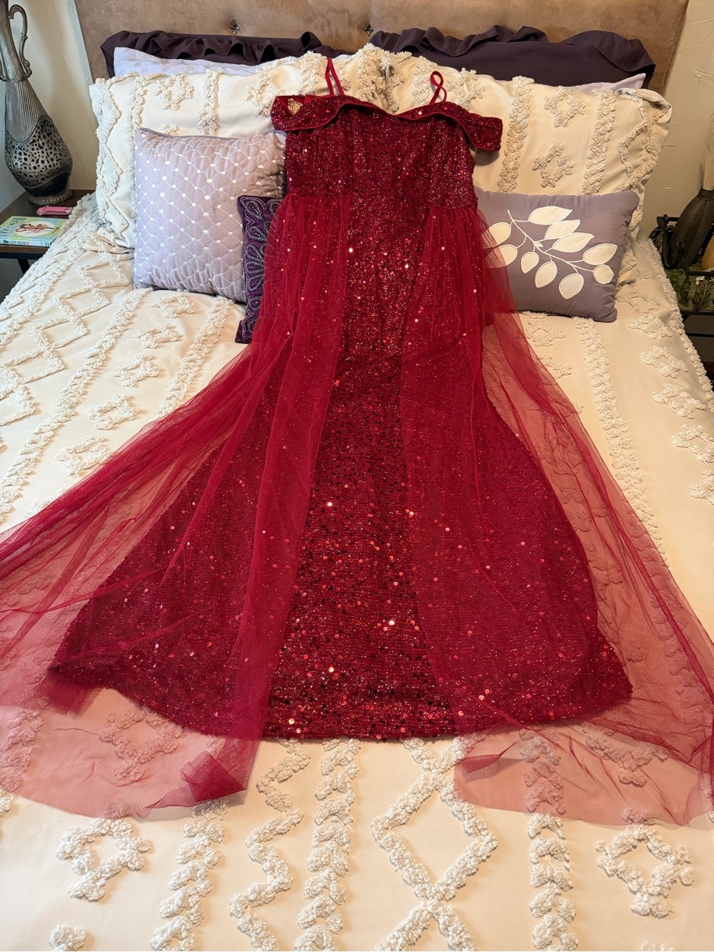 SHEIN Red Sequin Tulle Maxi Dress Skirt NWOT Party dress